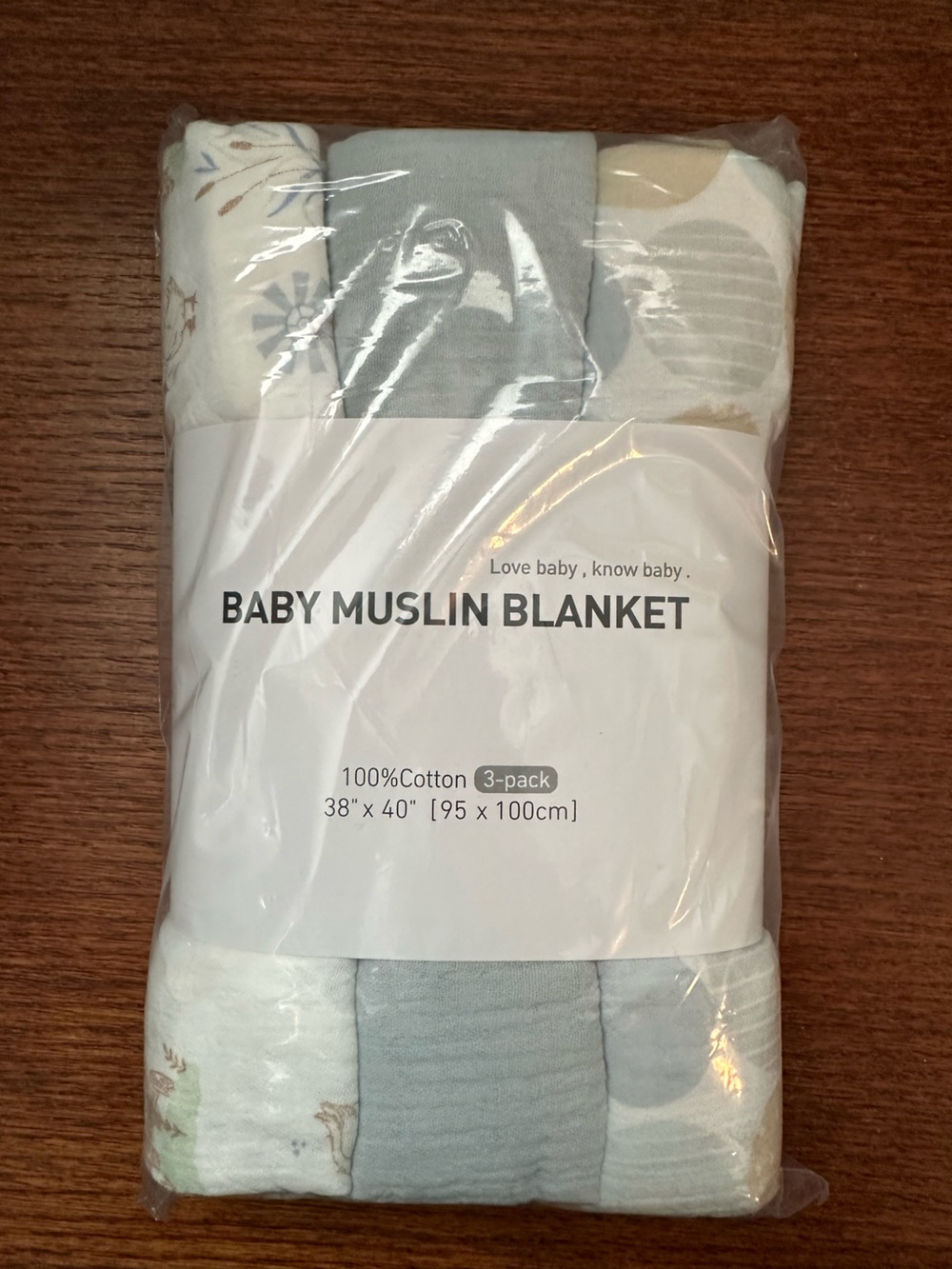Baby Muslin Blanket Set 3-Pack 100% Cotton 38" x 40" Soft Neutral Colors NIP